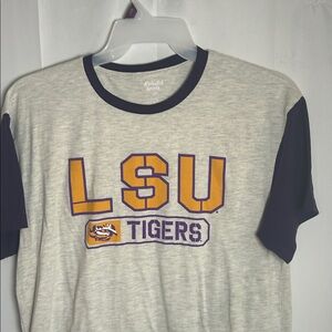 LSU Tigers Short Sleeve Ringer Tee - Gray with Purple and Gold